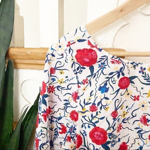 J. Crew scoop neck tie back floral blouse white 2 - Picture 2 of 7